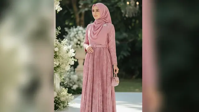 Model Gamis Brokat Pesta Warna Dusty Pink Kekinian