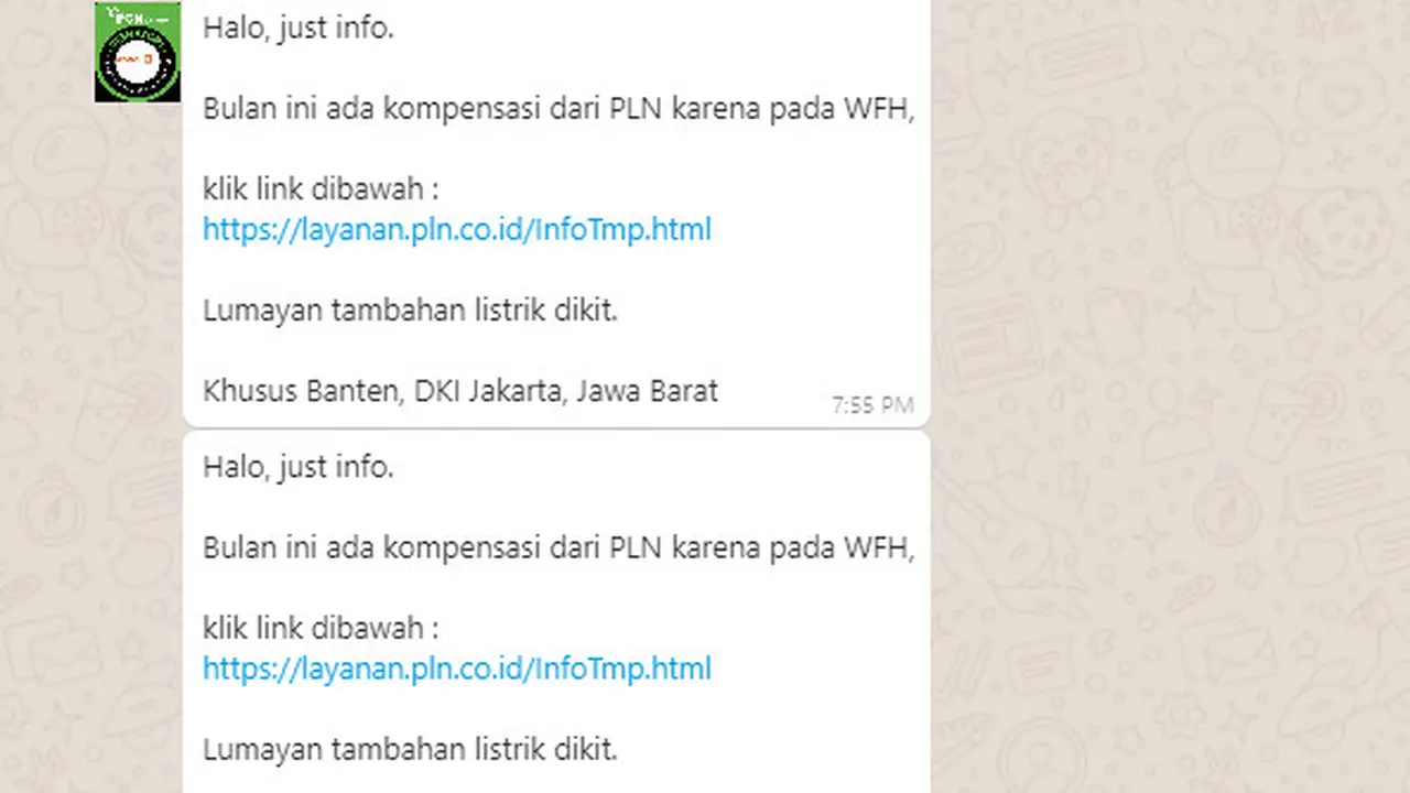 Hoaks Kabar Viral PLN Berikan Kompensasi WFH