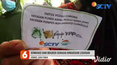 Ratusan warga di Jember mendapatkan bingkisan lebaran, berupa sembako dan masker yang dibagikan oleh tim YPP SCTV-Indosiar.