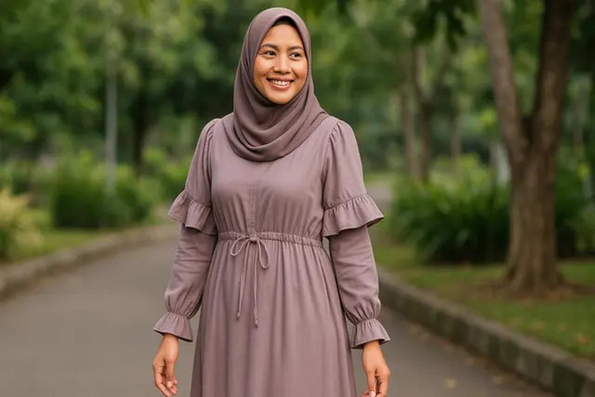 8 Inspirasi Long Dress Lengan Ruffle untuk Ibu-ibu, Bikin Tampilan Awet Muda dan Anggun