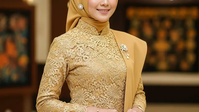 Model Gamis Batik Brokat Warna Gold