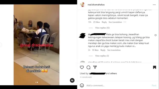 Lesti Kejora terlihat makan bersama keluarga di sebuah mal kota Mekkah (Foto: Instagram real.dramahaluu)