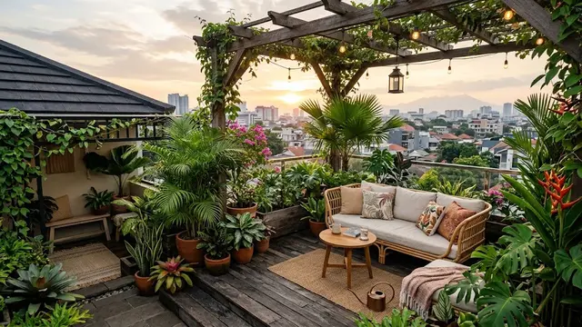 Desain Teras Rooftop Rumah Kecil yang Estetik/AI Generated