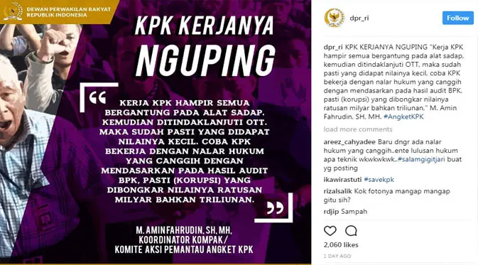 Gambar yang dimuat di akun resmi instagram DPR RI. (istimewa)