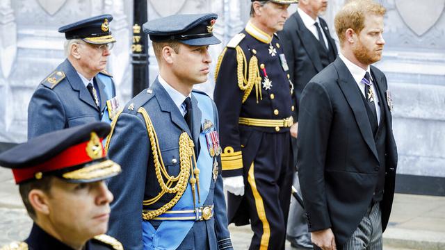 Pangeran William dan Pangeran Harry di pemakaman Ratu Elizabeth II. (Foto: Tristan Fewings/Pool Photo via AP)