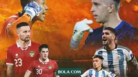 FIFA Matchday - Timnas Indonesia Vs Argentina_Syahrul Trisna, Elkan Baggott, Marc Klok Vs Emiliano Martinez, Lisandro Martinez, Rodrigo de Paul (Bola.com/Adreanus Titus)