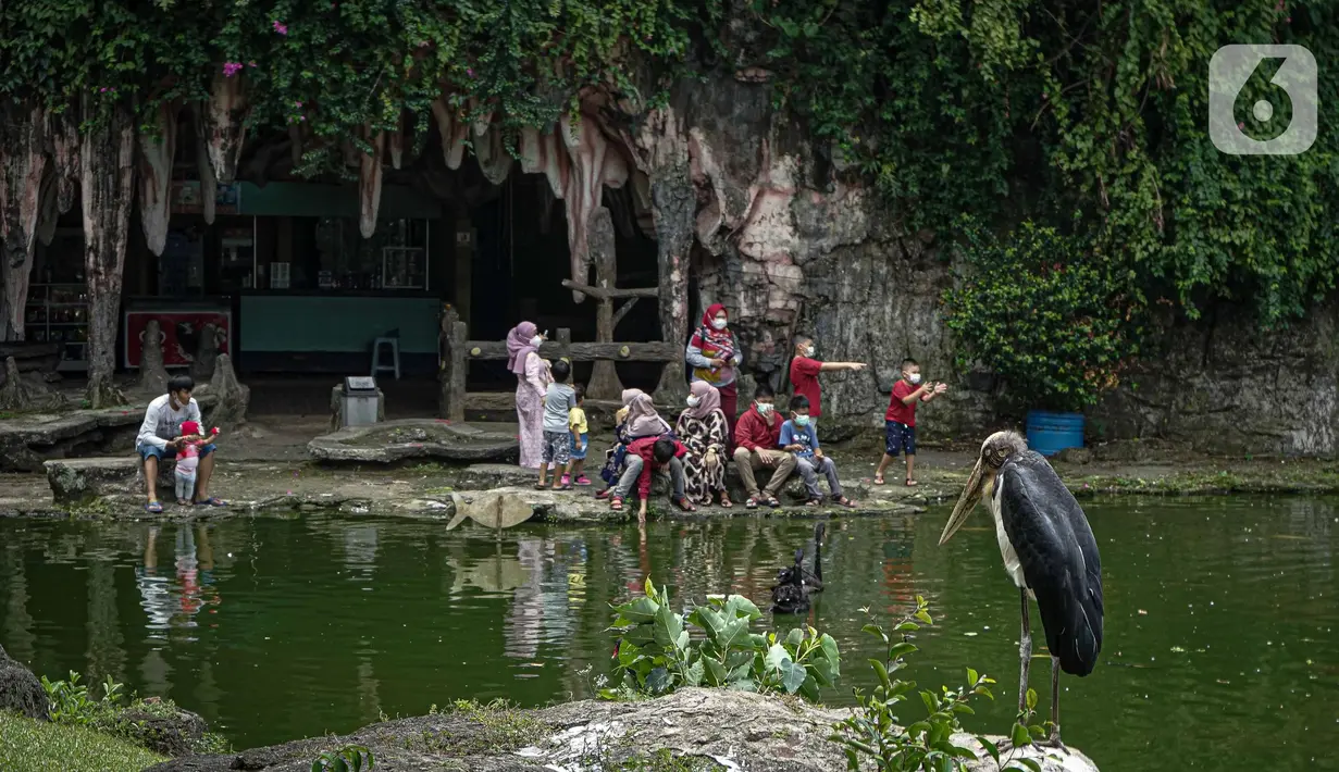 Pengunjung menikmati suasana tempat wisata di dalam kawasan Taman Mini Indonesia Indah, Jakarta, Minggu (12/10/2021). Pemprov DKI Jakarta memberi izin dua tempat wisata, yaitu TMII dan kawasan wisata Ancol, untuk menggelar uji coba pengoperasian pada masa PPKM level 3. (Liputan6.com/Faizal Fanani)