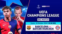 Jadwal live streaming big match Liga Champion Barcelona vs Bayern Munich pada matchweek 3 di Vidio. (sum. doc. vidio.com)