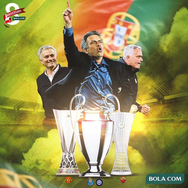 Ilustrasi - Jose Mourinho saat Juara Liga Champions, Liga Europa, dan Conference League