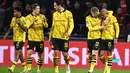 Borussia Dortmund unggul lebih dahulu melalui gol Donyell Malen di menit ke-24. (JOHN THYS/AFP)