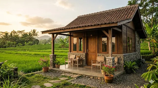 Inspirasi Rumah Desa Ukuran 6x9 dengan Teras Menghadap Sawah