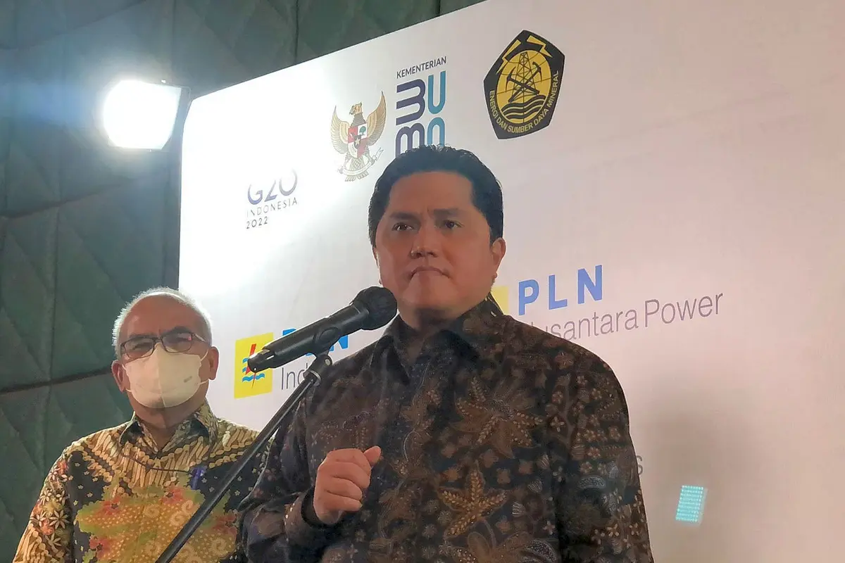 Menteri BUMN Erick Thohir dalam peluncuran Holding dan Subholding PT PLN (Persero), di Kantor Pusat PLN, Rabu (21/9/2022).