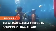 Menyemarakkan Hari Kemerdekaan Indonesia, TNI Angkatan Laut bersama warga menggelar pengibaran bendera merah putih di bawah air di Klaten, Jawa Tengah. Sedangkan di Lebak, Banten, warga Baduy bersemangat menghiasi kampung mereka dengan bendera merah ...