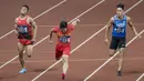 Pelari Indonesia, Lalu Muhammad Zohri, saat berlaga pada nomor 100 meter Asian Games di SUGBK, Jakarta, Minggu (26/8/2018). Lalu Zohri finish di urutan ke tujuh dengan catatan waktu 10,20 detik. (Bola.com/Vitalis Yogi Trisna)