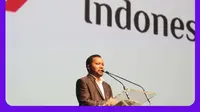 Ketua Umum AMSI Wenslaus Manggut saat sambutan dalam acara Indonesia Digital Conference 2023 di Bandung, Jawa Barat, Selasa (22/8/2023). (Foto: Merdeka)
