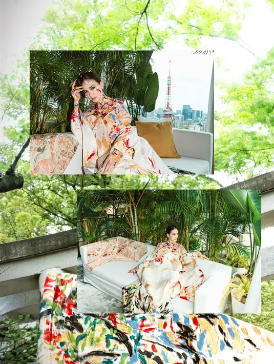 Berbagai pose yang dilakukan Luna Maya membuat lukisan di atas kimono karya Elisa terasa kian hidup [@lunamaya]
