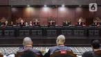 Mahkamah Konstitusi (MK) menggelar sidang uji materiil Undang-Undang nomor 28 tahun 2014 tentang Hak Cipta di Gedung Mahkamah Konstitusi, Jakarta, Kamis (10/7/2025). (Liputan6.com/Herman Zakharia)