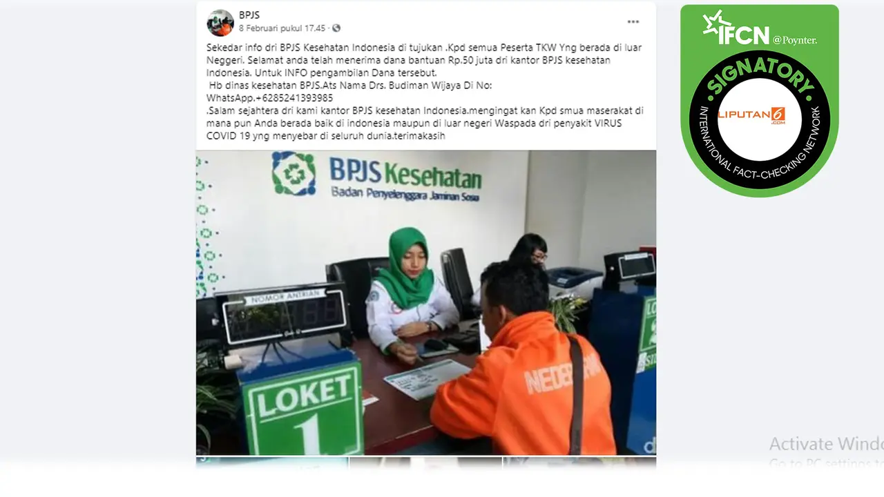 Klaim Akun Facebook BPJS Kesehatan Beri Bantuan Rp 50 Juta untuk TKW