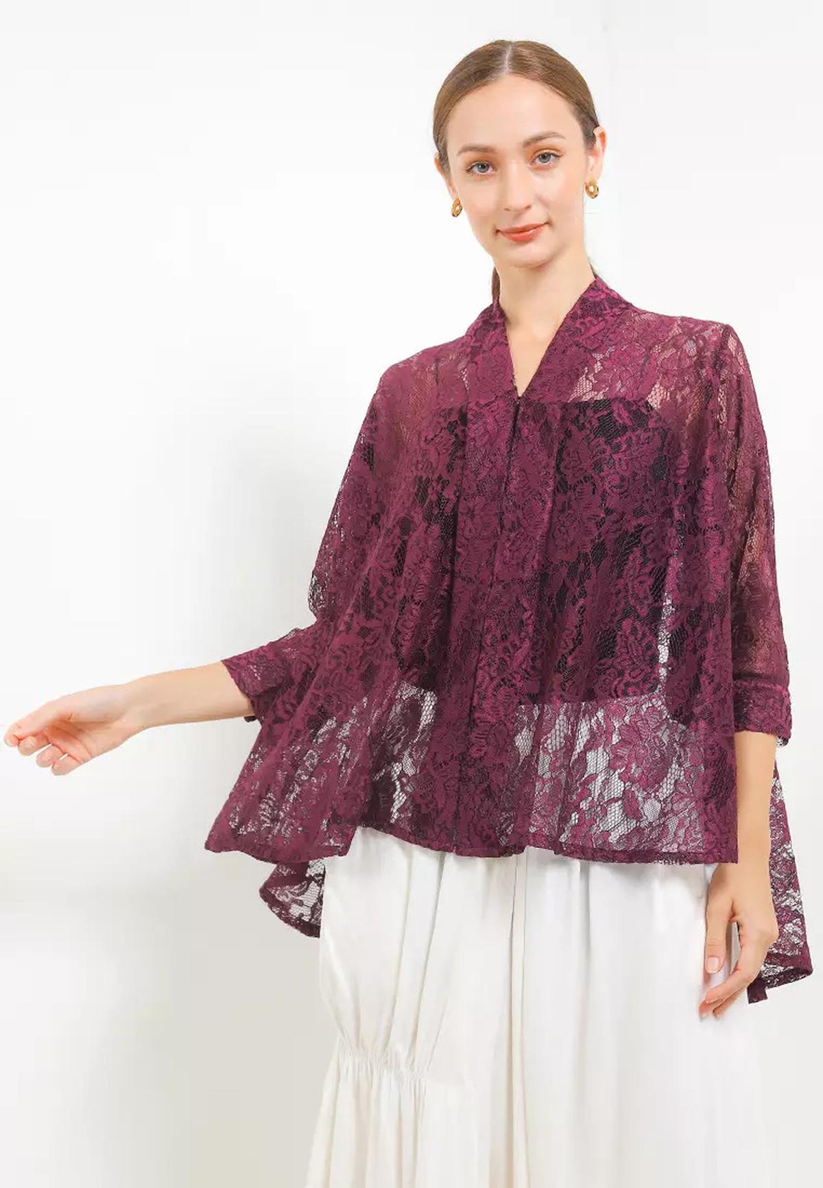 Baju Lebaran Brokat Warna Burgundy