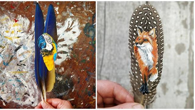 6 Potret Lukisan di Bulu Burung Ini Unik, Gambarkan Hewan dengan Detail