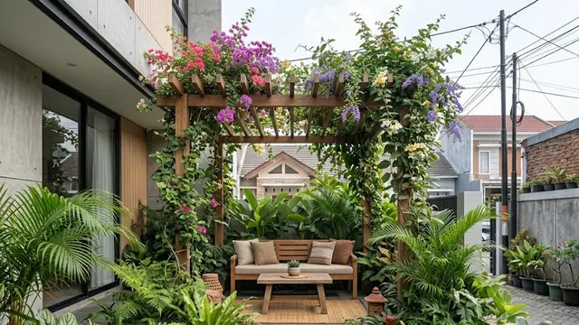 Gazebo Pergola Terbuka dengan Tanaman Rambat