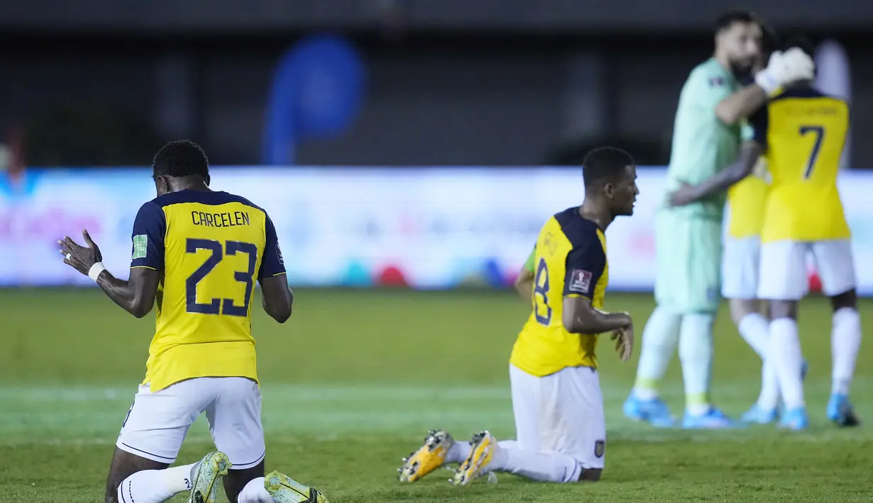 Timnas Ekuador dipastikan lolos ke Piala Dunia 2022 Qatar meskipun kalah 1-3 dari tuan rumah Paraguay, Jumat (25/3/2022) pagi WIB di Antonio Aranda Stadium, Paraguay. (AP/Jorge Saenz)