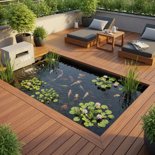 Model Kolam Ikan Mini Air Terjun di Teras Rumah