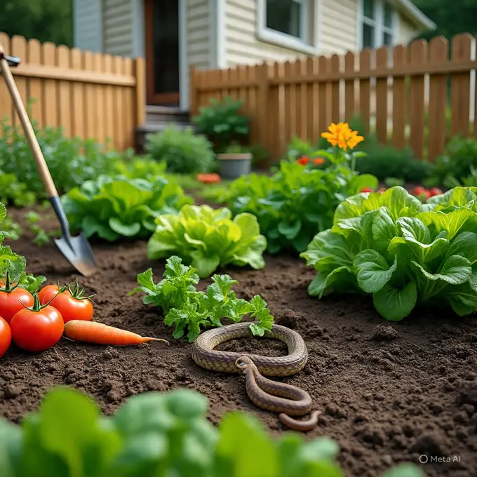 Ilustrasi ular di kebun sayur halaman belakang rumah