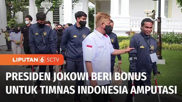 Presiden Jokowi menerima pengurus, atlet, dan pelatih Persatuan Sepak Bola Amputasi Indonesia yang akan berlaga di Piala Dunia Sepak Bola Amputasi 2022. Pada kesempatan ini, Presiden Jokowi menambah uang saku sebesar Rp 500 juta.