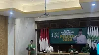 Ketua Umum Partai Kebangkitan Bangsa (PKB) Muhaimin Iskandar alias Cak Imin saat membuka Rapat Koordinasi Nasional atau Rakornas PKB menuju Pemilu 2024. (Liputan6.com/Radityo Priyasmoro)