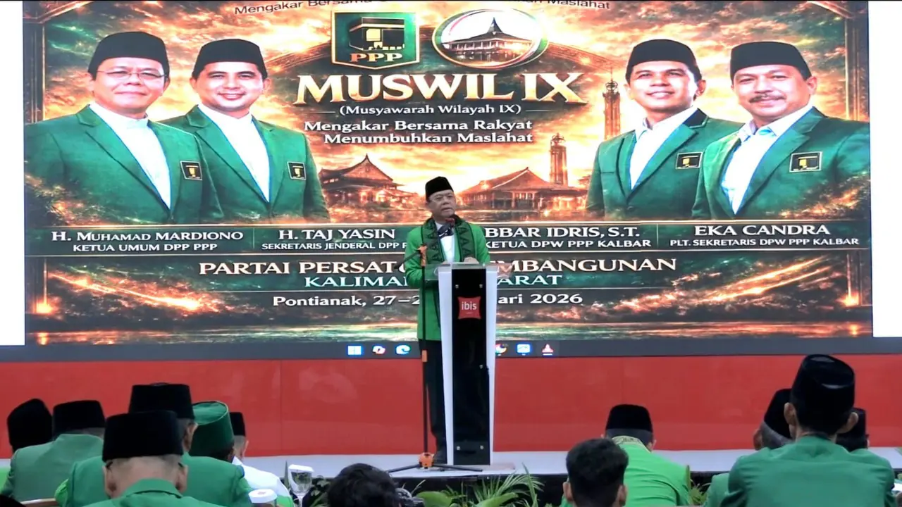 Ketua Umum DPP Partai Persatuan Pembangunan (PPP) Muhamad Mardiono secara resmi membuka Musyawarah Wilayah (Muswil) DPW PPP Kalimantan Barat, di Pontianak, Jumat (27/2/2026) (Istimewa)