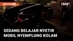 Aksi beberapa remaja bikin geger saat sebuah mobil nyemplung kolam di sebuah vila mengundang perhatian