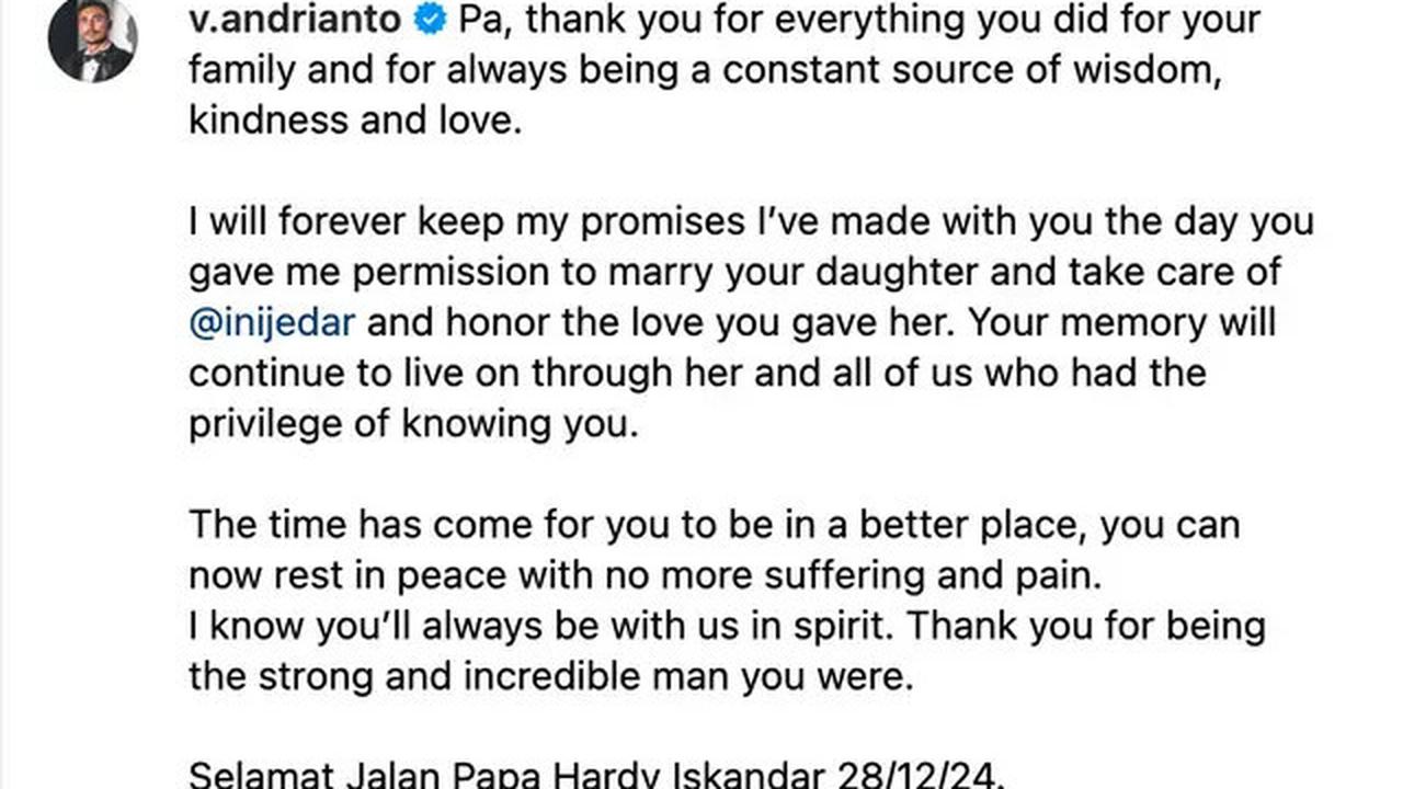 Surat Terbuka Vincent Verhaag untuk Mendiang Ayah Jessica Iskandar, Janji Bakal Selalu Cinta Jedar