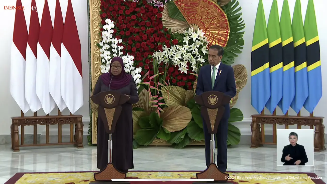 Presiden Joko Widodo atau Jokowi menerima kedatangan Presiden Republik Persatuan Tanzania di Istana Kepresidenan Bogor, Jawa Barat, Kamis (25/1/2024).