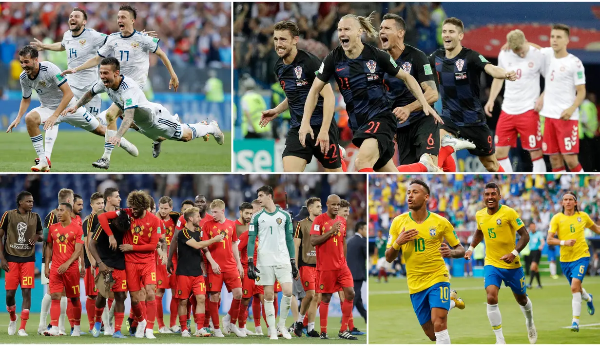 Berikut ini Delapan negara yang berhasil lolos ke perempat final Piala Dunia 2018. (Foto-foto Kolase AP)