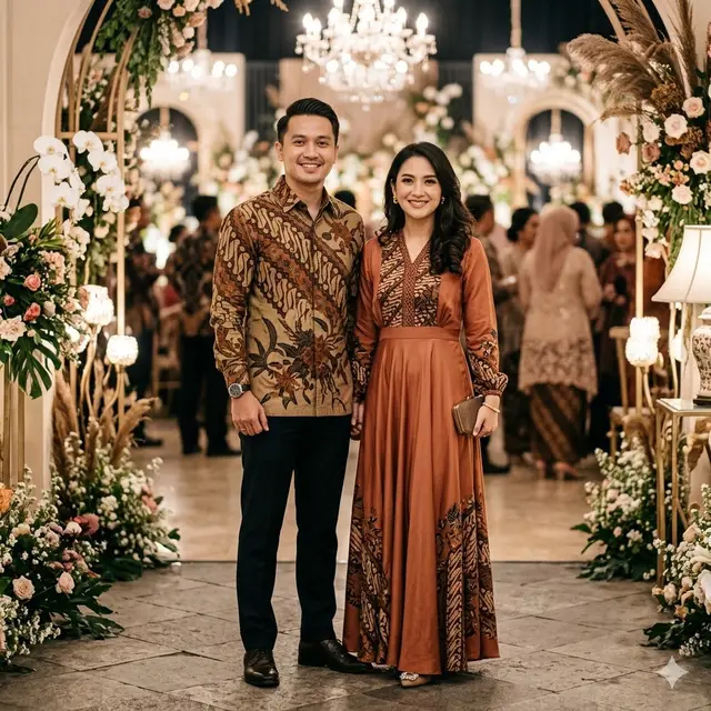 Model Gamis Batik Kombinasi Couple Terbaru
