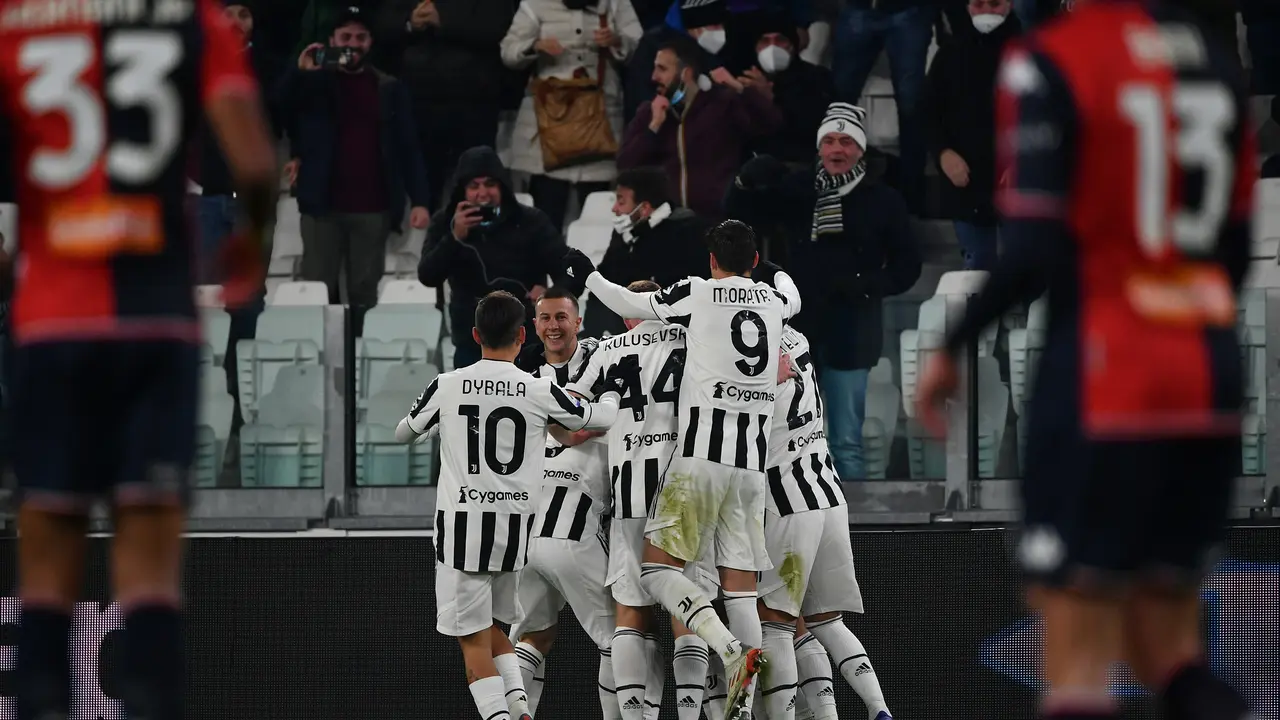 Selebrasi pemain Juventus Juan Cuadrado saat melawan Genoa