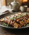 Resep Beef Enoki Roll Saus Teriyaki. (AI Generated)