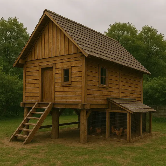 Model Rumah di Desa dengan Kandang Ayam di Belakang