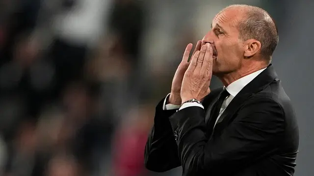 Massimiliano Allegri di laga Juventus vs AC Milan di pekan ke enam Serie A 2025/2026 di Allianz Stadium, Senin (06/10/2025). (Fabio Ferrari/LaPresse via AP)