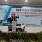 Capres Ganjar Pranowo saat mengisi kuliah kebangsaan di UMC menyatakan akan menjebloskan pejabat korupsi ke Nusakambangan. Foto (Liputan6.com / Panji Prayitno)