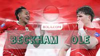 Dua pemain depan Timnas Indonesia, Beckham Putra dan Ole Romeny. (Bola.com/Wiwig Prayugi)