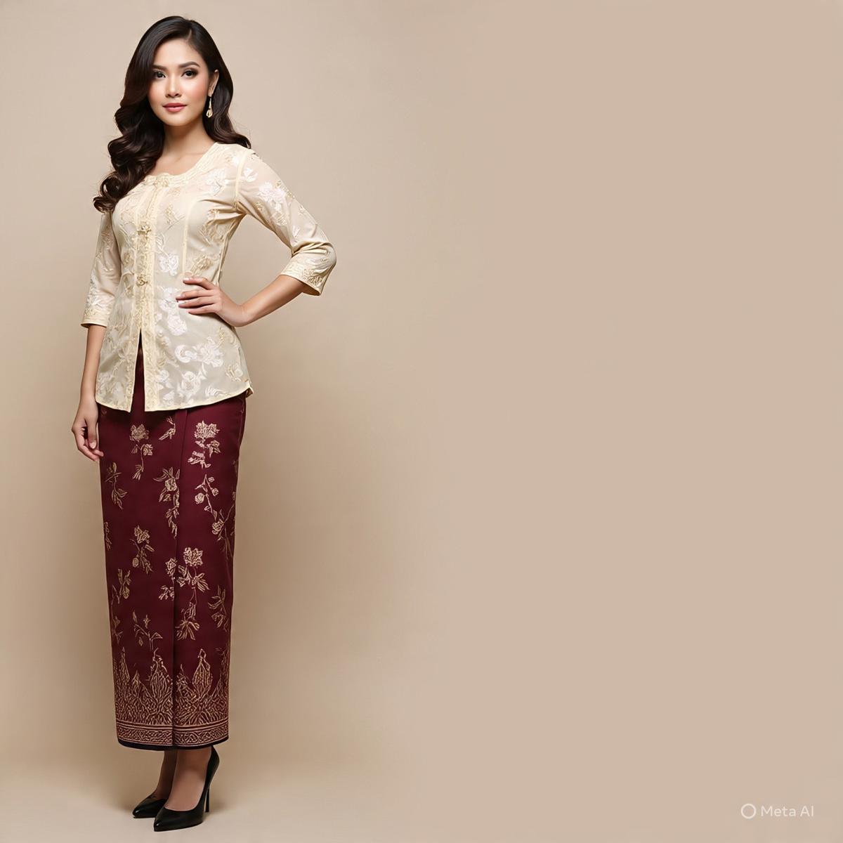 Ilustrasi Dress Kebaya Rok Batik A-Line