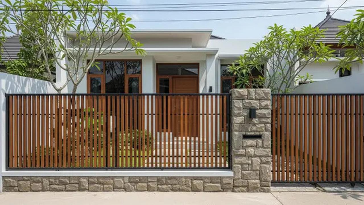 8 Desain Pagar Besi Kombinasi Kayu dan Batu Alam, Bikin Hunian Tampak Modern