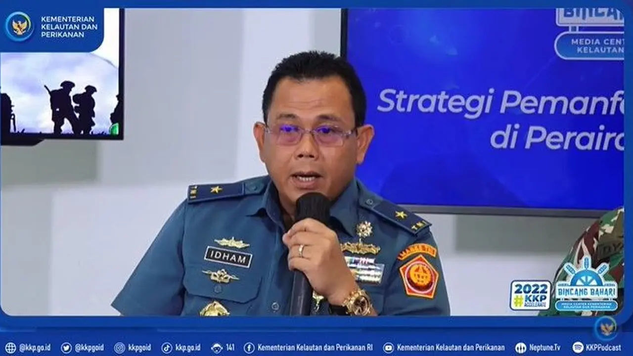 Direktur Wilayah Pertahanan Ditjen Strategi Pertahanan, Kementerian Pertahanan Laksamana Pertama TNI Idham Faca dalam Bincang Bahari “Strategi Pemanfaatan Ruang Laut di Perairan Natuna”, Selasa (31/5/2022).