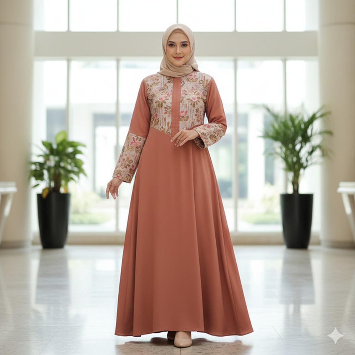 7 Model Gamis Batik Kombinasi Kain Polos Terbaru, Tampil Elegan tanpa Terlihat Ramai