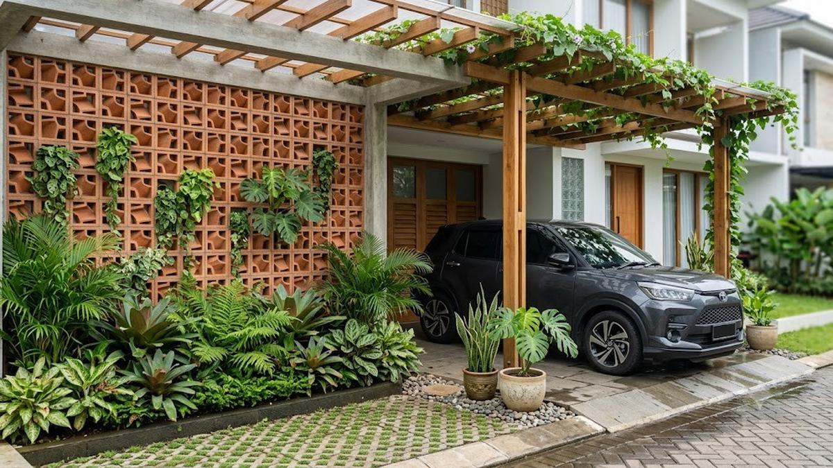 7 Ide Carport dengan Kombinasi Roster dan Tanaman Hias agar Tampak Estetik dan Sejuk