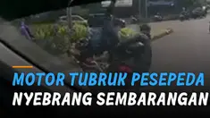 Terekam kamera dashcam mobil. motor tubruk pesepeda nyebrang sembarangan.