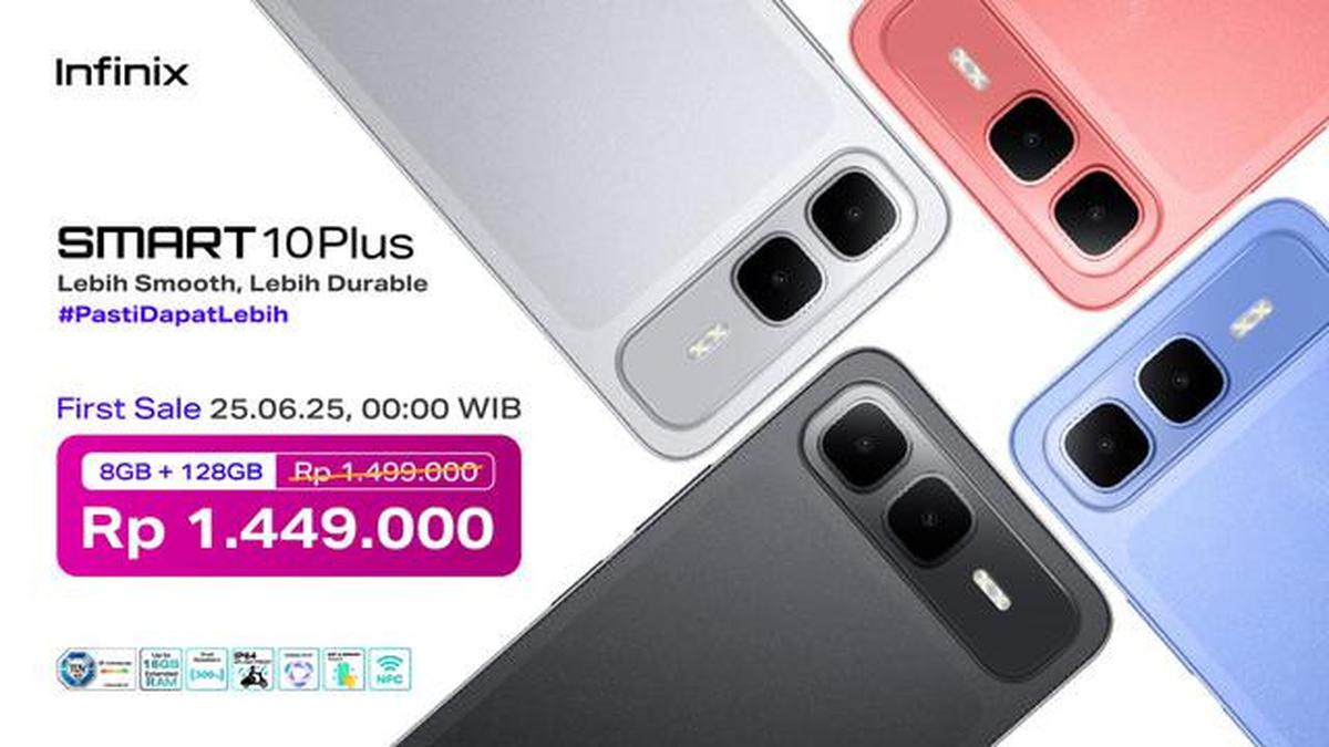 Potret HP Infinix Smart 10 Plus, HP Rp 1 jutaan terbaru yang hadir dengan dukungan AI hingga sertifikat anti debu dan air, IP64 (Foto: Infinix).
