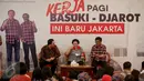 Ketum PDI Perjuangan Megawati Soekarnoputri menyambangi Rumah Lembang markas tim pemenangan Ahok-Djarot, Jakarta, Rabu (15/3). Megawati memberikan arahan terkait Pilkada DKI Jakarta 2017 putaran kedua. (Liputan6.com/Faizal Fanani)